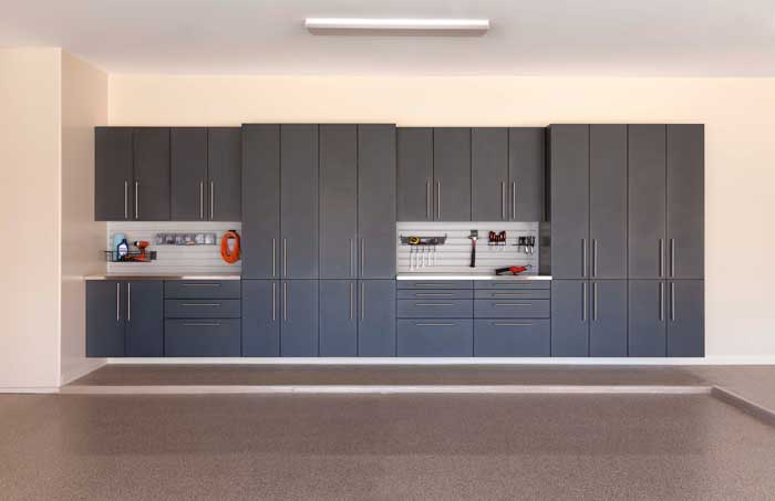 Custom garage cabinets with workbench